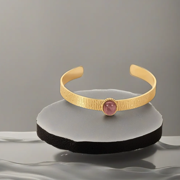 14K Gold Plated Violet Agate and Green Malachite Bangles