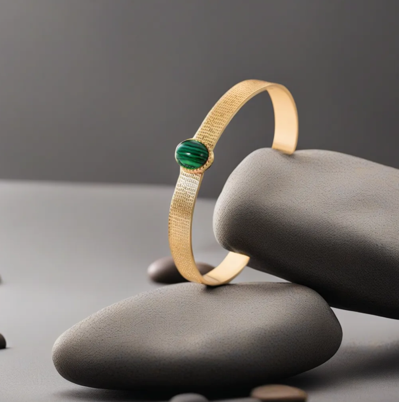 14K Gold Plated Violet Agate and Green Malachite Bangles