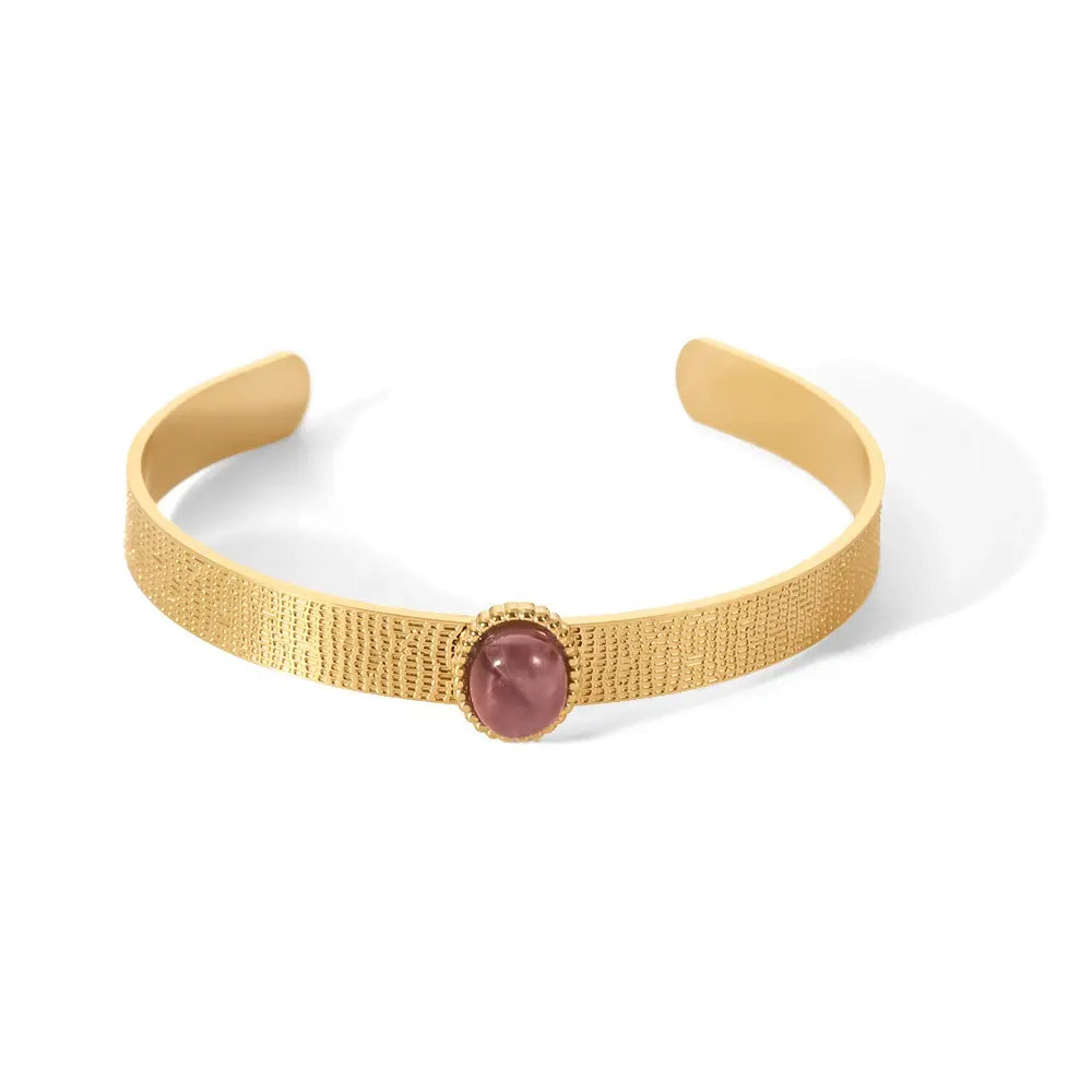 14K Gold Plated Violet Agate and Green Malachite Bangles