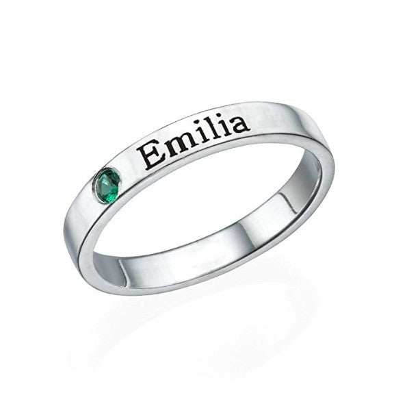 Birthstone Customized Lettering and Personalized Name Ring