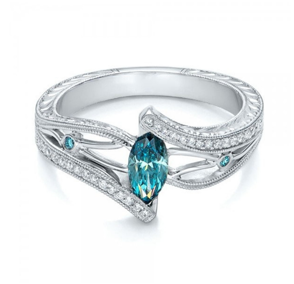 Luxury Aquamarine Topaz Ring, Sterling Silver Ring with Gems