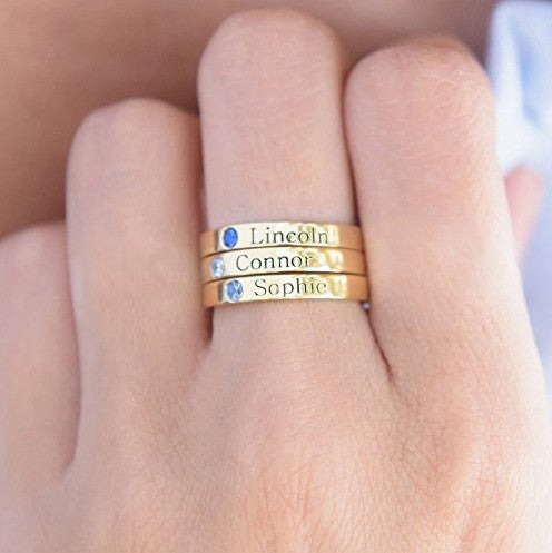 Birthstone Customized Lettering and Personalized Name Ring