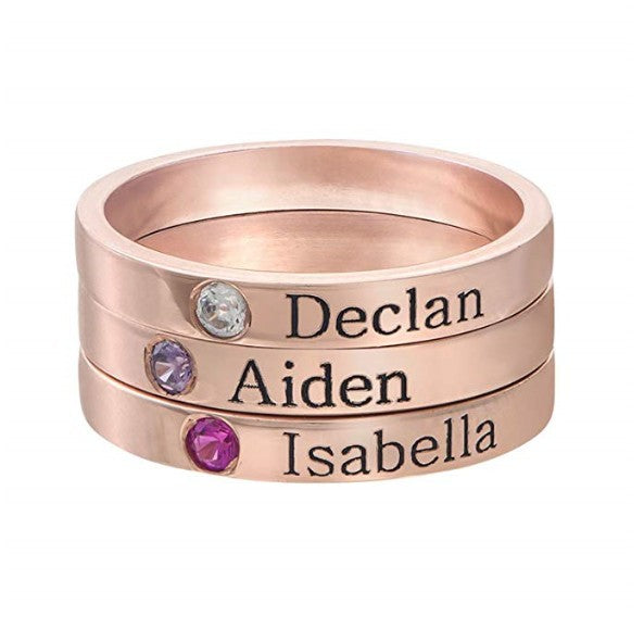 Birthstone Customized Lettering and Personalized Name Ring