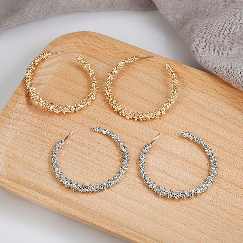 Fancy Sparkling Style Circle Burr Earrings