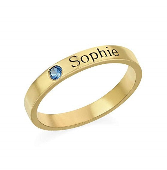 Birthstone Customized Lettering and Personalized Name Ring