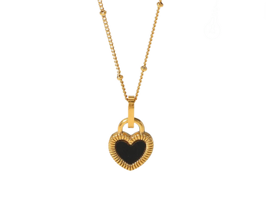 18K Gold Plated Double-Sided Black Heart Necklace