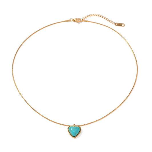 18K Gold Plated Heart Shaped Turquoise Stone Necklace