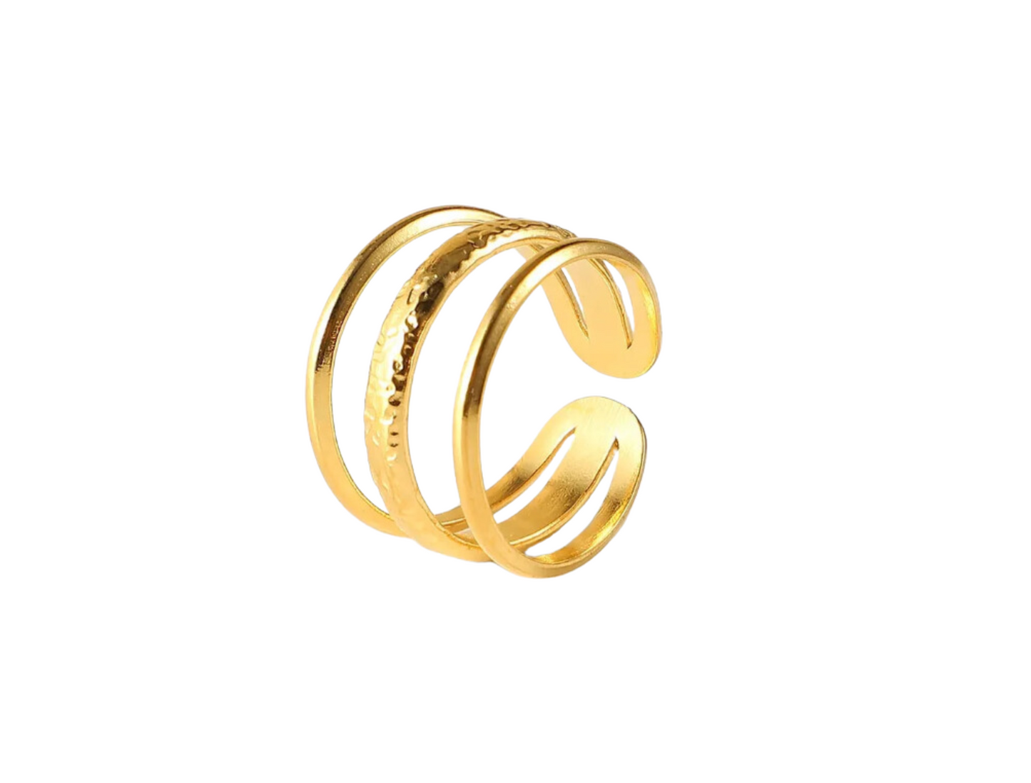 18k Gold Stainless Steel Three Layered Open Ring