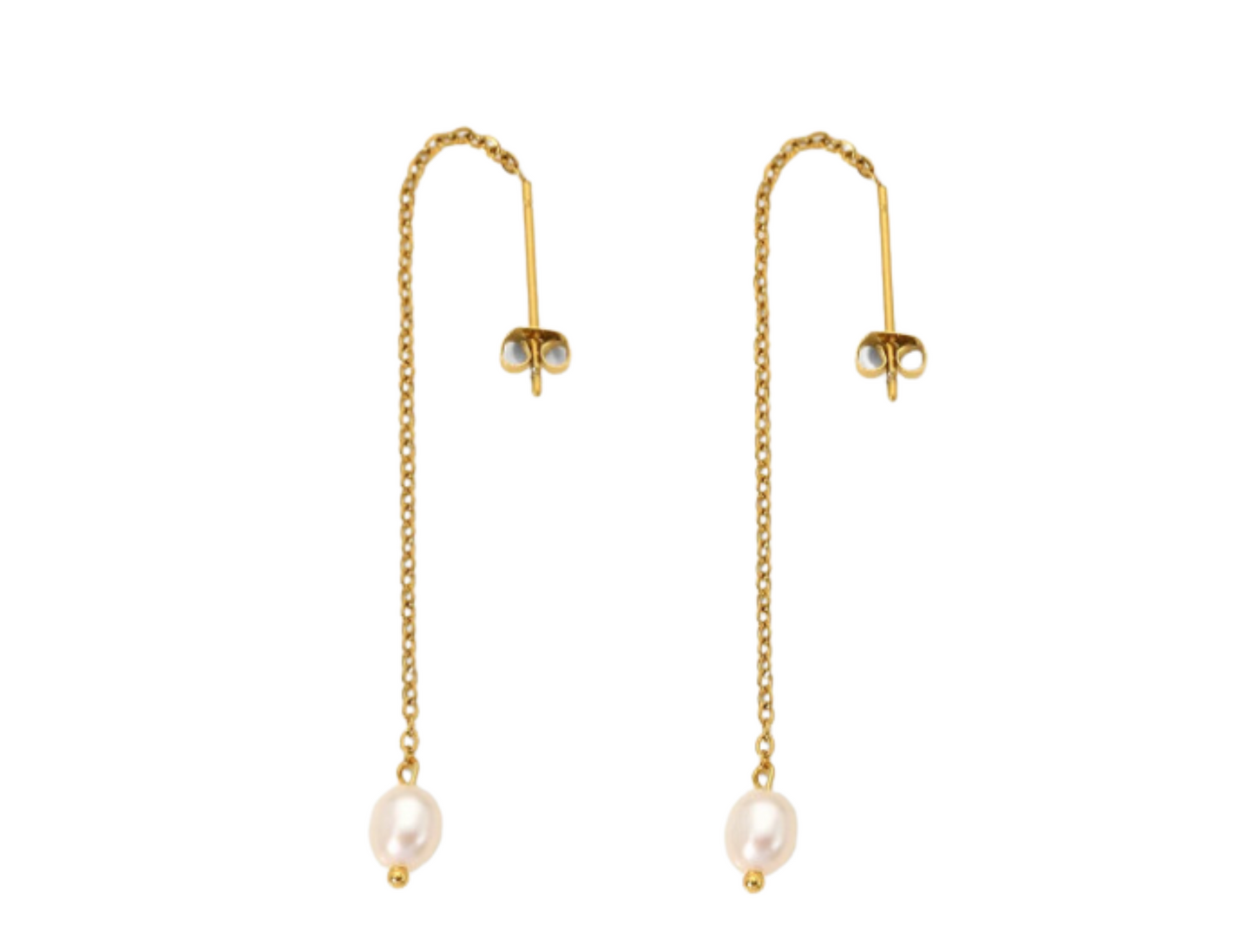 Pearl Drop 18K Gold Long Pendant Earrings