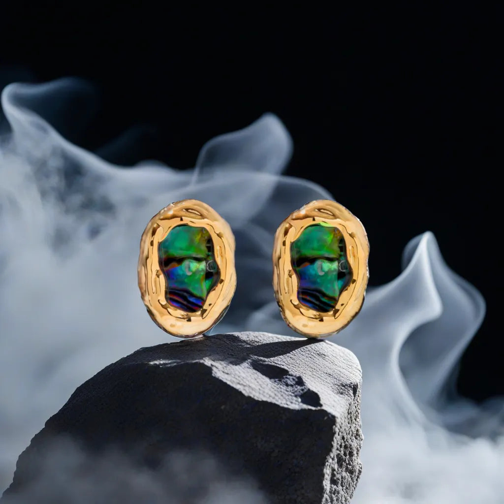 18K Gold Plated Oval Abalone Shell Earring