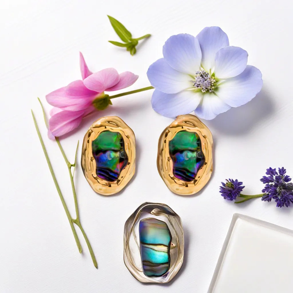 18K Gold Plated Oval Abalone Shell Earring