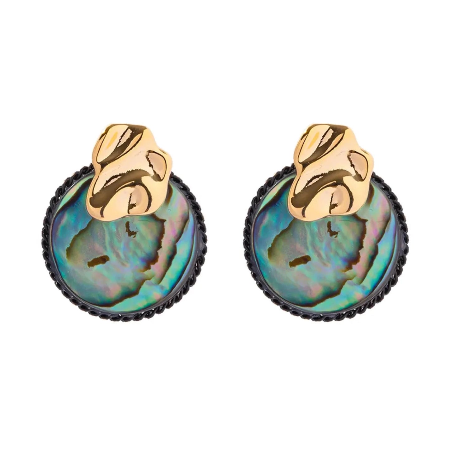 18K Gold Plated Brass Hammer Abalone Shell Stud Earrings