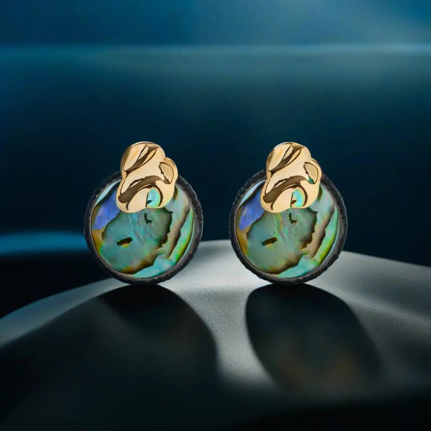 18K Gold Plated Brass Hammer Abalone Shell Stud Earrings