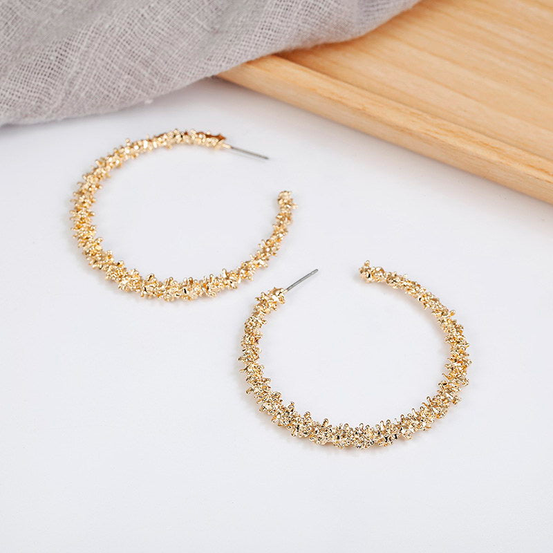 Fancy Sparkling Style Circle Burr Earrings