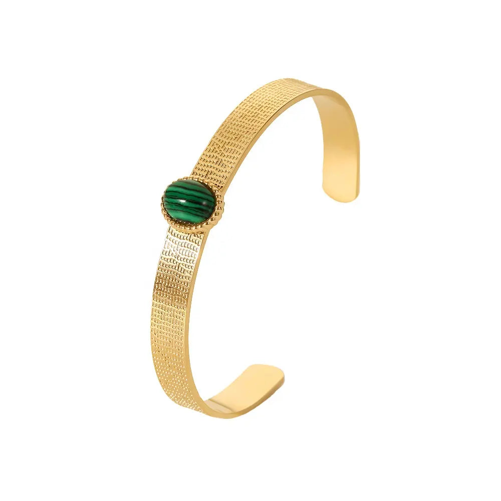 18K Gold Plated Violet Agate and Green Malachite Bangles