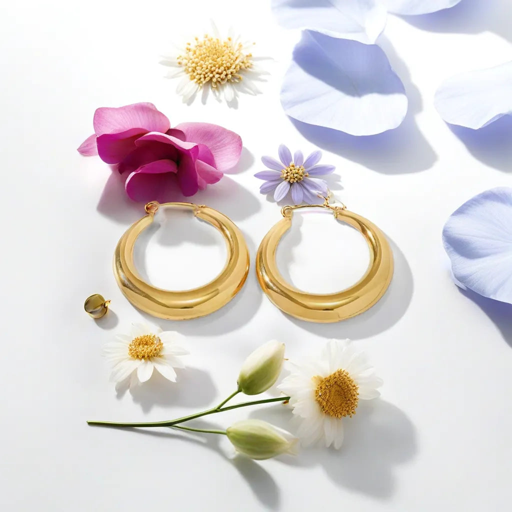 Stainless Steel Moon 18k Gold Plated Hoop Earrings