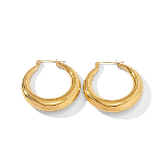 Stainless Steel Moon 18k Gold Plated Hoop Earrings