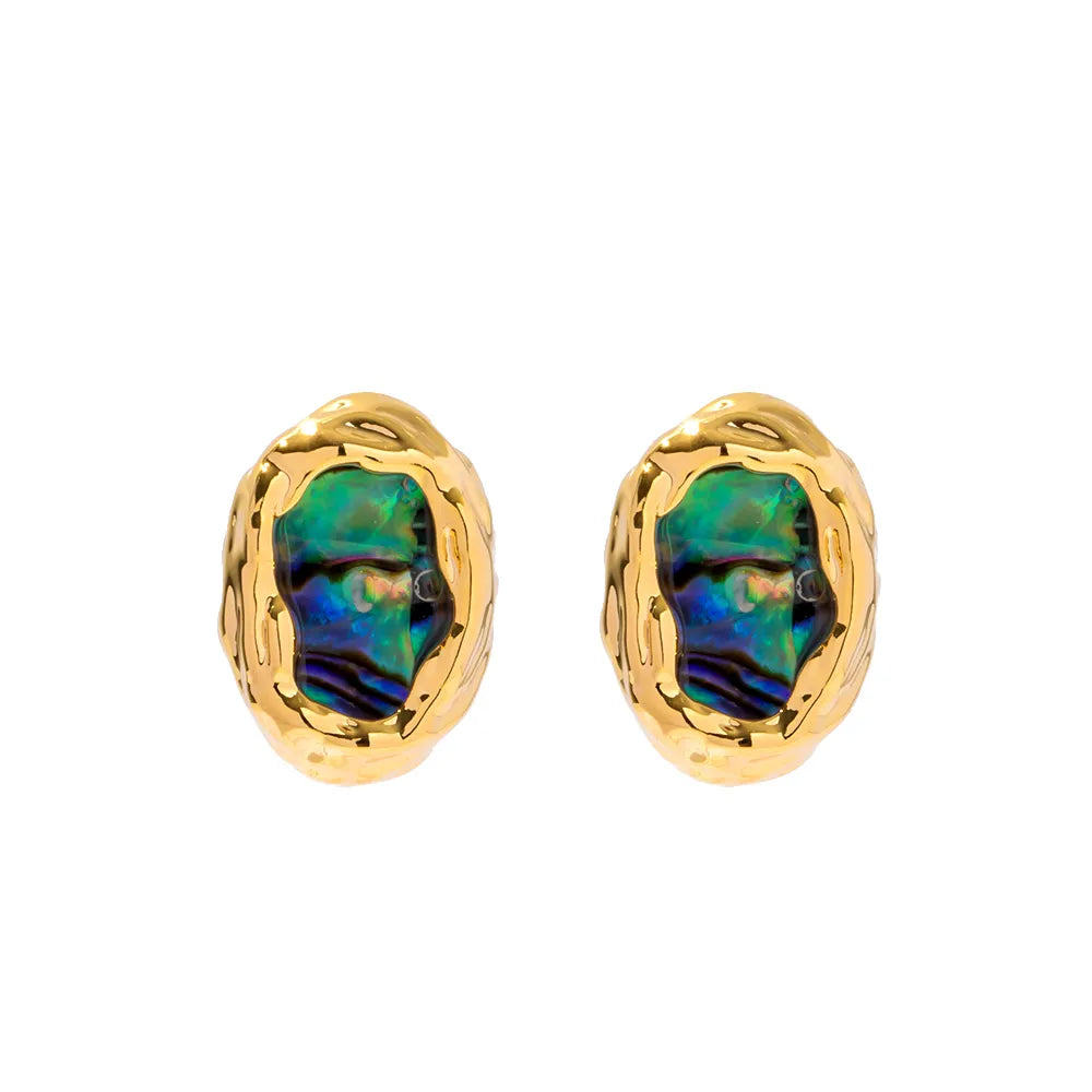 18K Gold Plated Oval Abalone Shell Earring