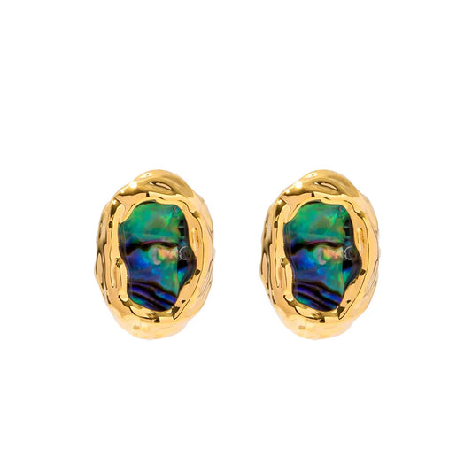 18K Gold Plated Oval Abalone Shell Earring