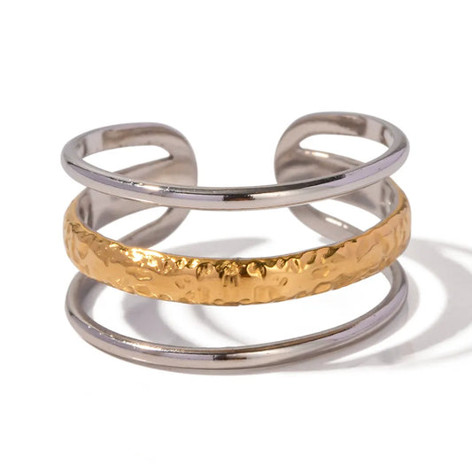 18k Gold Plated Stainless Steel Three Layer Open Hollow Ring