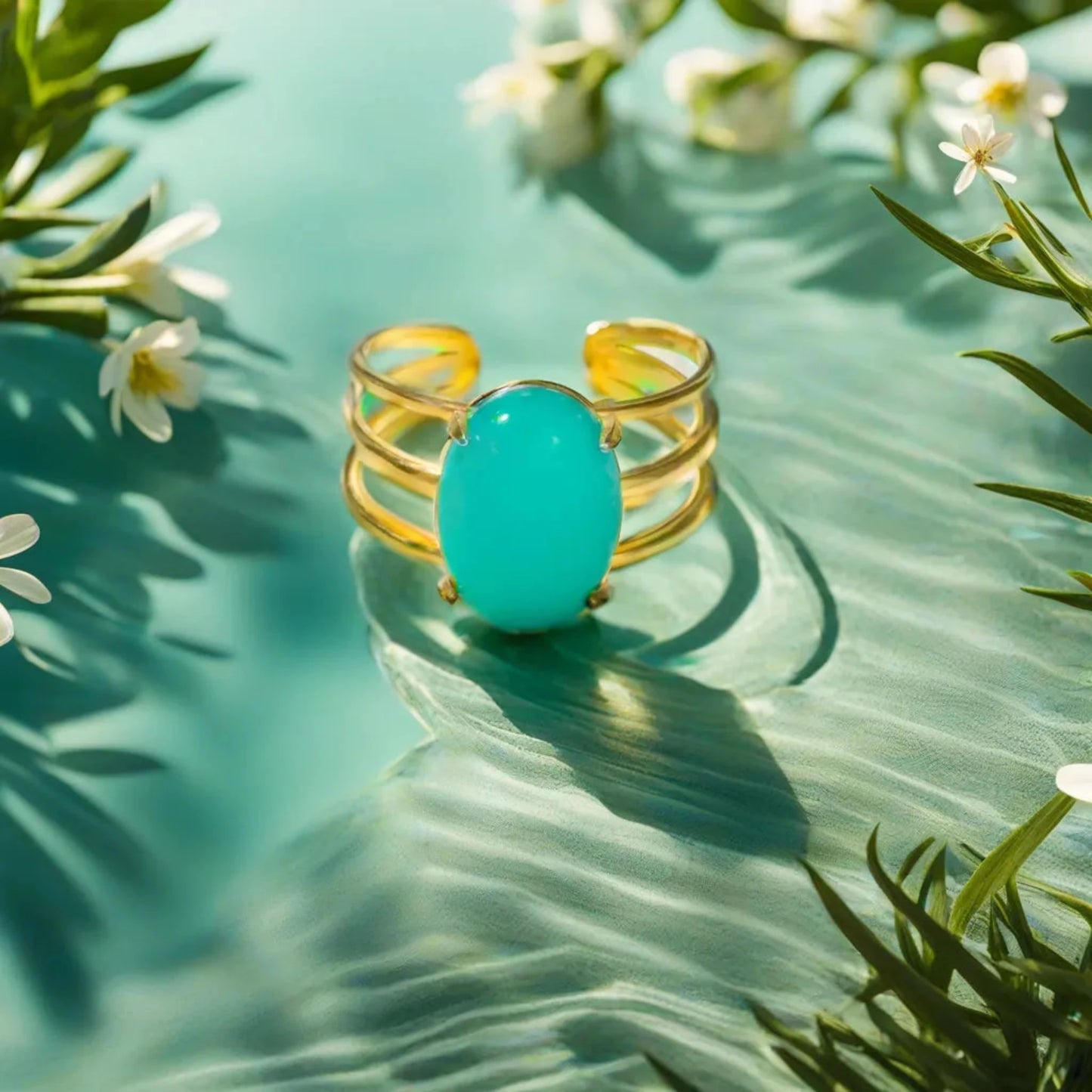 Natural Stone Oval Amazonite Ring